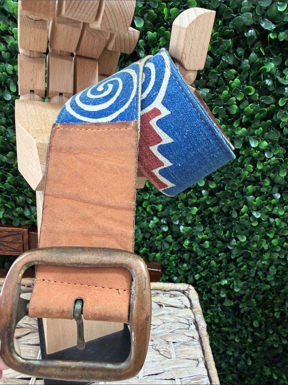 Women’s Casual Canvas & Leather Belt in Blue and Brown